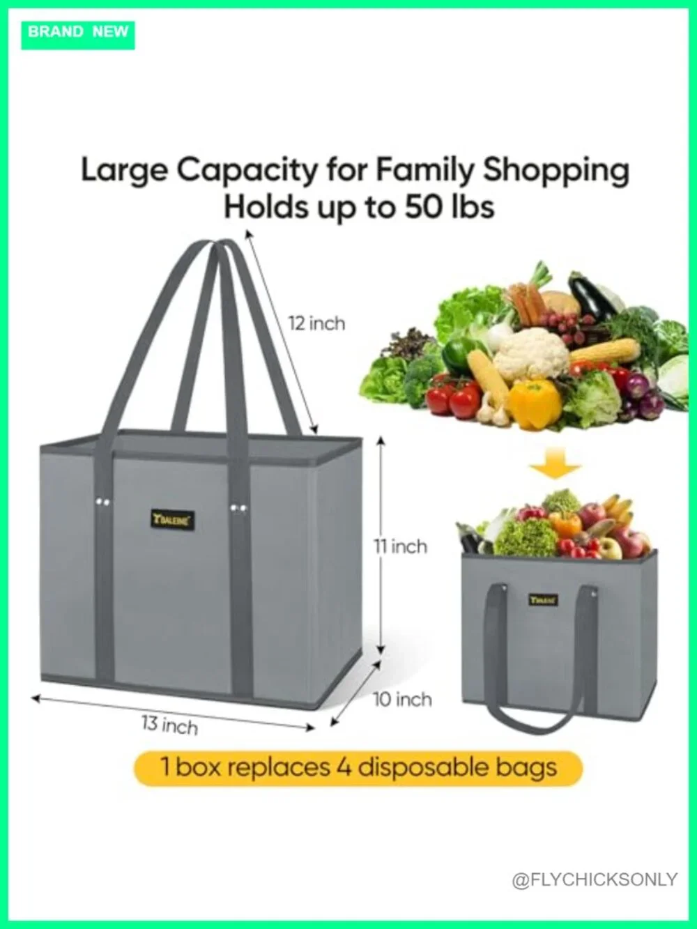 3pk Reusable Grocery Bags Foldable Shopping Totes Reinforced Bottom Handles